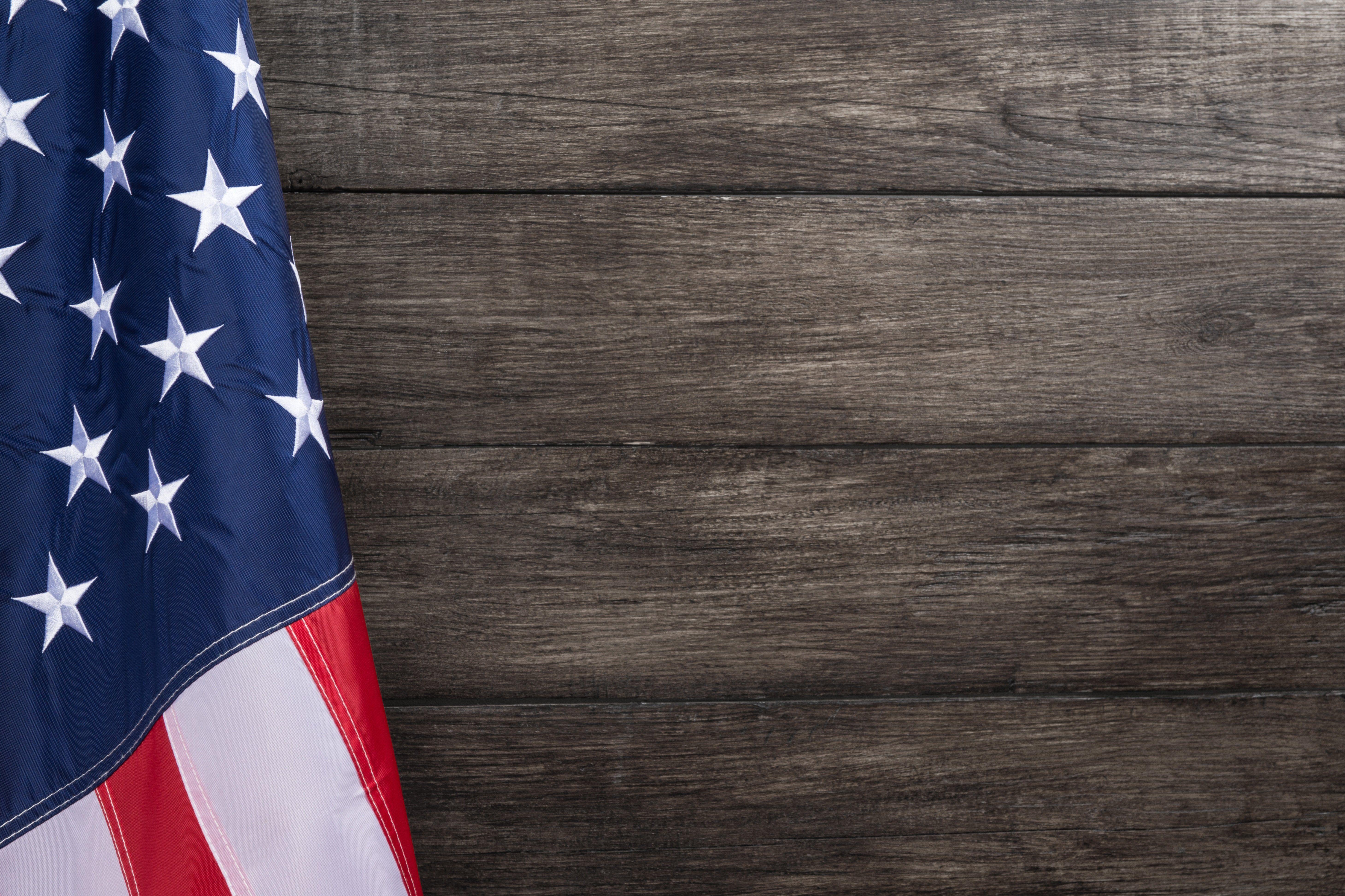 American flag against a wooden background