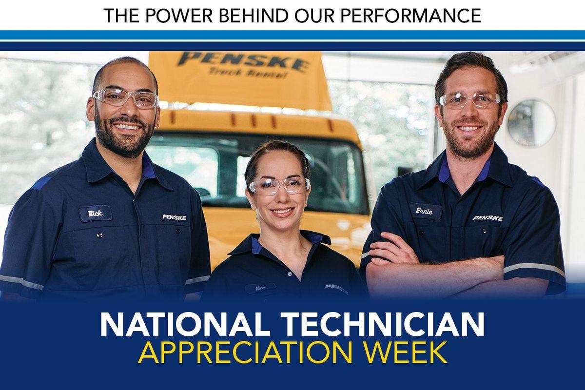 Penske technicians in front of a rental truck for National Technician Appreciation Week.
